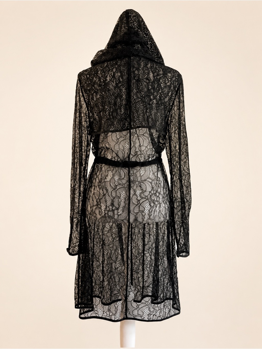 BCBGeneration Black Lace Hooded Trench - Size Small